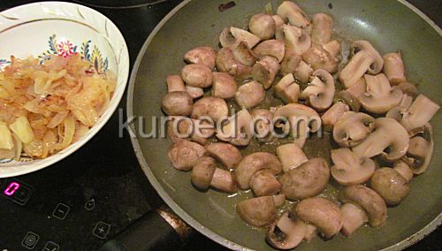 Грибы в сметане, пошаговое приготовление  - грибы слегка обжарить