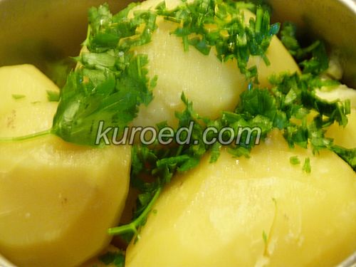 Картошка с грибами, пошаговое приготовление  - сварить картошку, посыпать зеленью