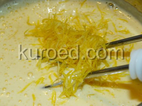 лимонное суфле, пошаговое приготовление - яйца взбить с сахаром, добавить цедру и лимонный сок