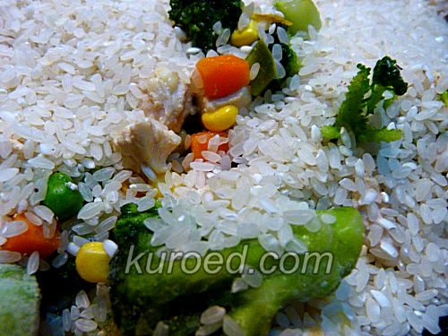 Овощное рагу с курицей и рисом, пошаговое приготовление  - Добавить промытый рис