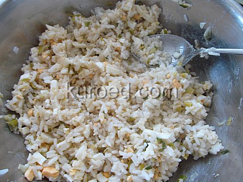 Самса, пошаговое приготовление -  начинка из риса, лука и яиц