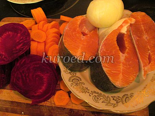 Семга в духовке с овощами, пошаговое приготовление - овощи и рыбу вымыть и нарезать