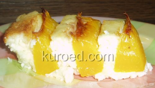 Творожный тортик с персиками, срез